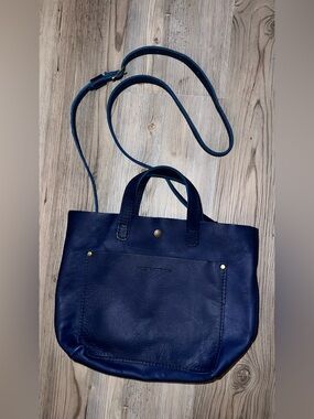 Portland Leather Goods Almost Perfect Crossbody Satchel Tote Snap Close Blue